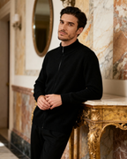 Men's Ribbed Full-Zip Cardigan With a Stand Neck - Black