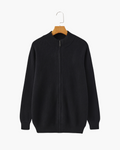 Men's Ribbed Full-Zip Cardigan With a Stand Neck - Black