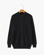 Men's Ribbed Full-Zip Cardigan With a Stand Neck - Black