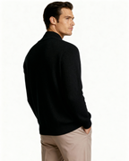 Men's Ribbed Full-Zip Cardigan With a Stand Neck - Black