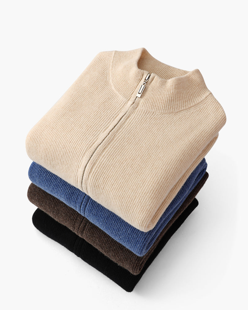 Men's Ribbed Full-Zip Cardigan With a Stand Neck - shared