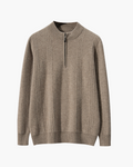 Men's Ribbed Half-Zip Sweater With a Round Stand Neck - Beige