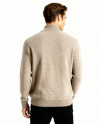 Men's Ribbed Half-Zip Sweater With a Round Stand Neck - Beige