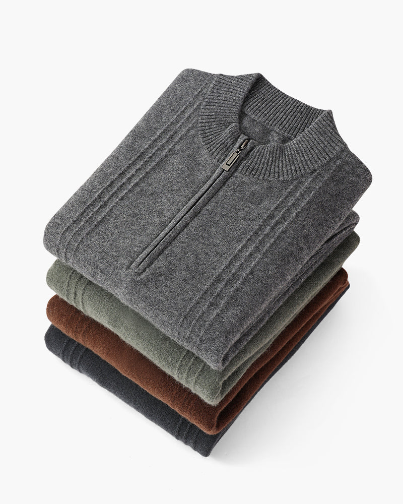 Men's Ribbed Half-Zip Sweater With a Round Stand Neck - shared