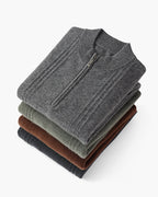 Men's Ribbed Half-Zip Sweater With a Round Stand Neck - shared
