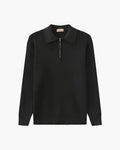 Men's Ribbed Zip-Neck Sweater With a Pointed Collar - Dark Gray