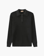 Men's Ribbed Zip-Neck Sweater With a Pointed Collar - Dark Gray