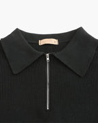 Men's Ribbed Zip-Neck Sweater With a Pointed Collar - Dark Gray