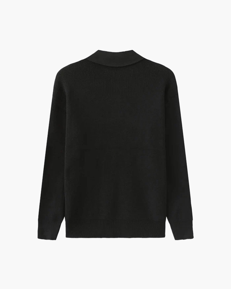 Men's Ribbed Zip-Neck Sweater With a Pointed Collar - Dark Gray
