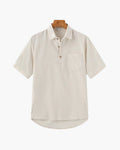 Men's Short Button-Placket Shirt With Curved Hems - Beige