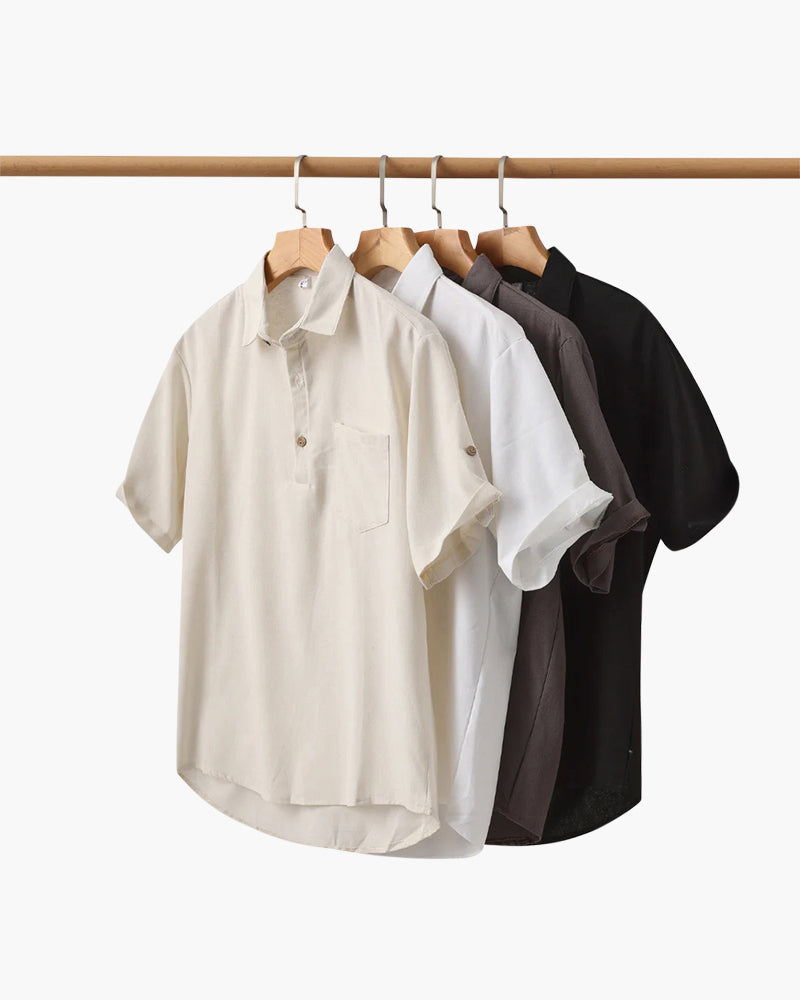 Men's Short Button-Placket Shirt With Curved Hems - shared