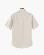 Men's Short Button-Placket Shirt With Curved Hems - Beige