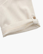 Men's Short Button-Placket Shirt With Curved Hems - Beige