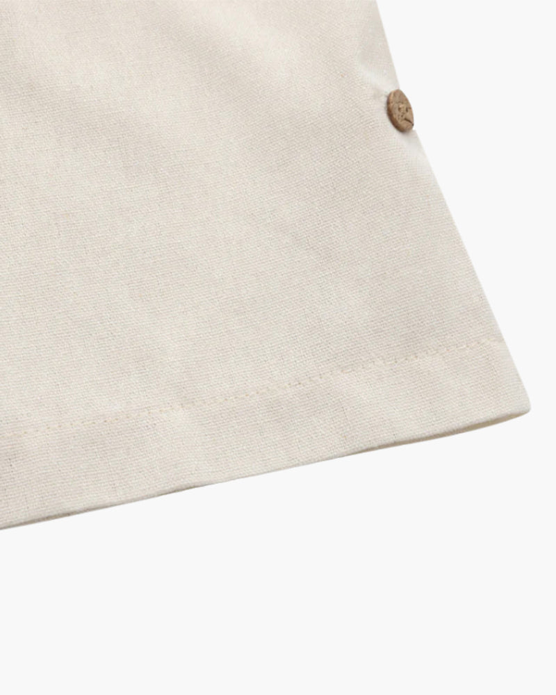 Men's Short Button-Placket Shirt With Curved Hems - Beige