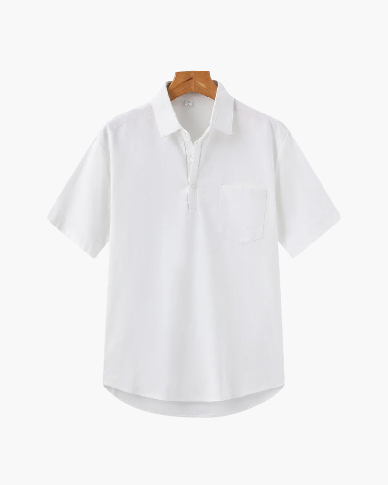 Men's Short Button-Placket Shirt With Curved Hems - White