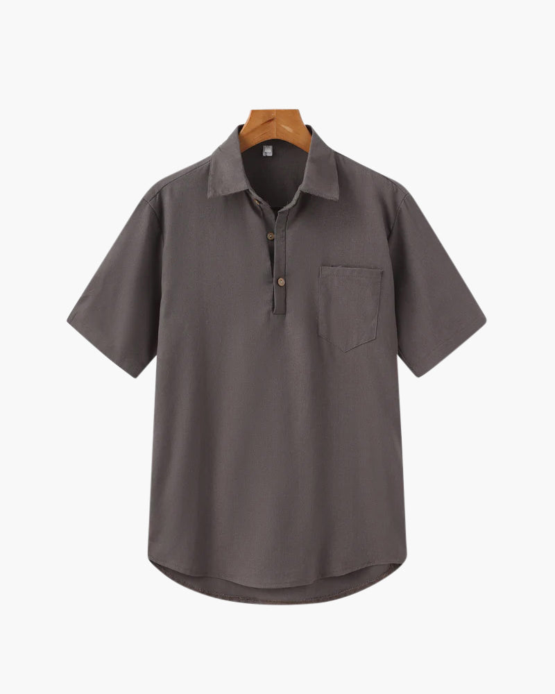 Men's Short Button-Placket Shirt With Curved Hems - Gray