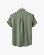 Men's Short-Sleeve Band-Collar Shirt With Buttons - Green
