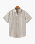 Men's Short-Sleeve Button Shirt With a Curved Hem - Beige