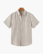 Men's Short-Sleeve Button Shirt With a Curved Hem - Beige