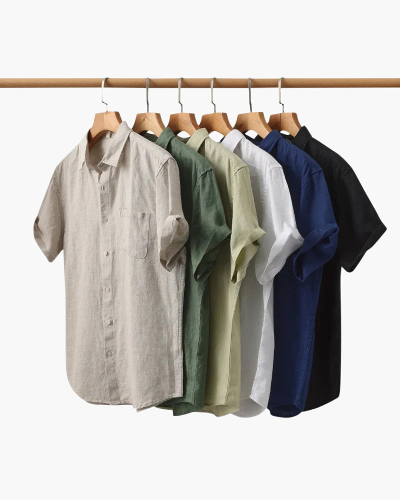 Men's Short-Sleeve Button Shirt With a Curved Hem - shared