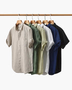 Men's Short-Sleeve Button Shirt With a Curved Hem - shared