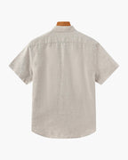 Men's Short-Sleeve Button Shirt With a Curved Hem - Beige