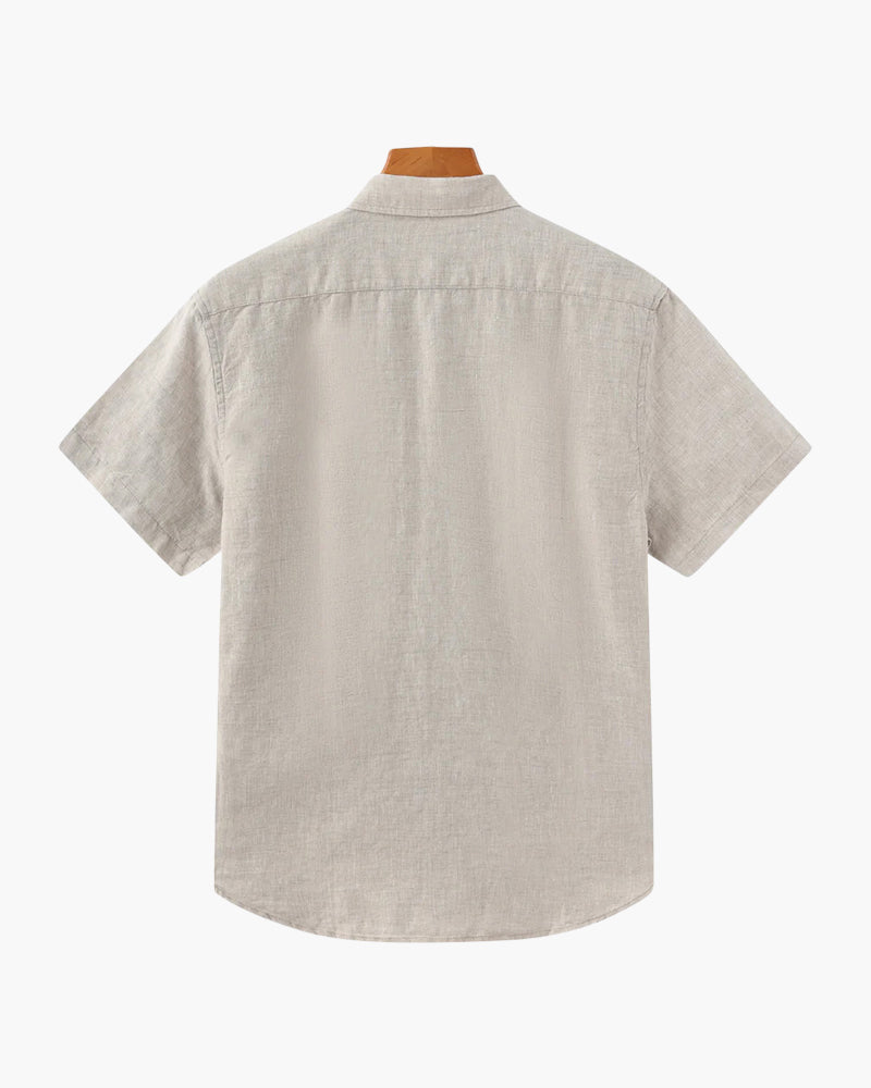 Men's Short-Sleeve Button Shirt With a Curved Hem - Beige