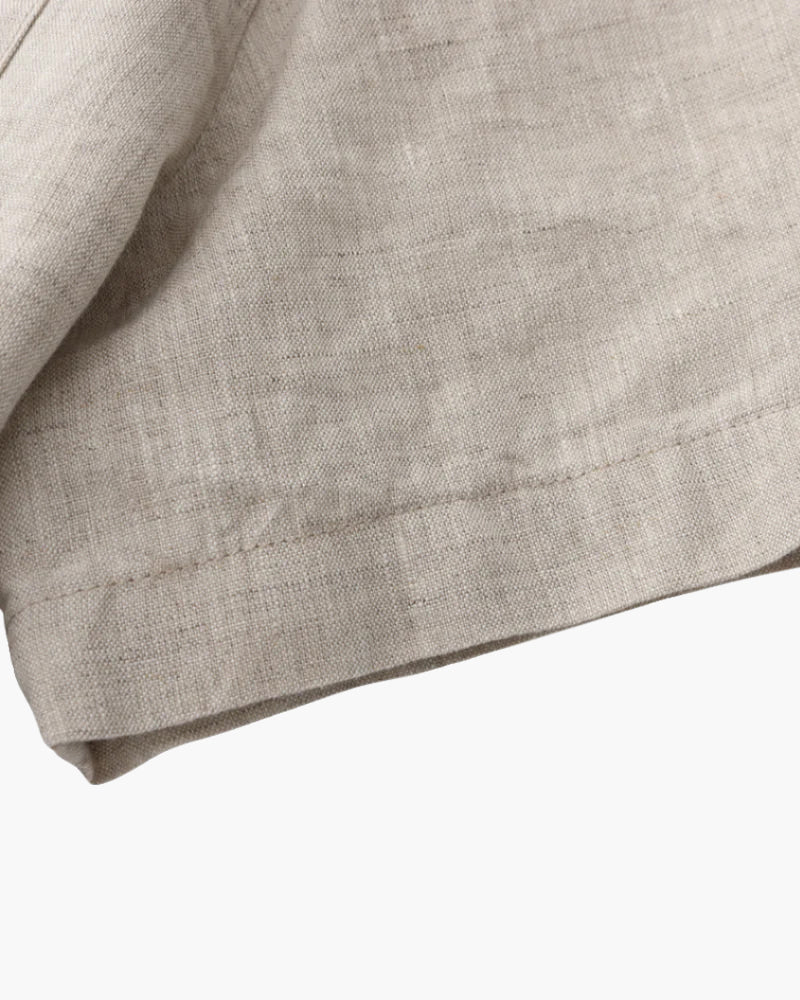 Men's Short-Sleeve Button Shirt With a Curved Hem - Beige