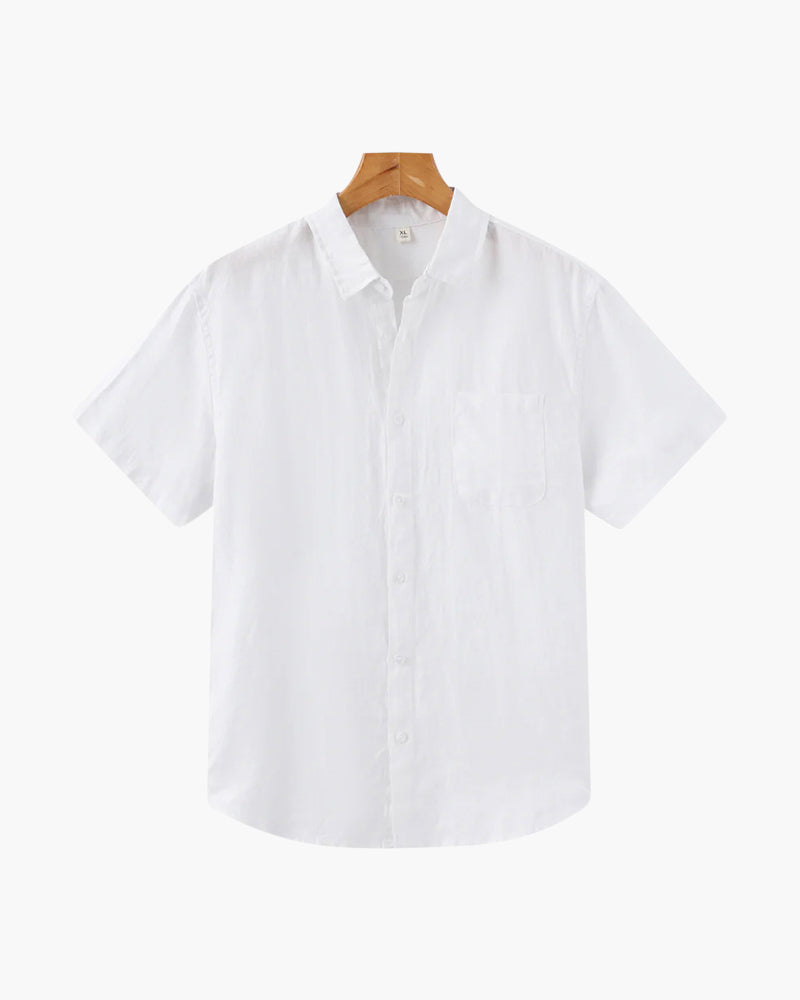 Men's Short-Sleeve Button Shirt With a Curved Hem - White