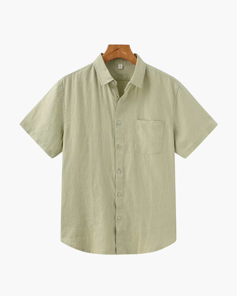 Men's Short-Sleeve Button Shirt With a Curved Hem - Mint Green