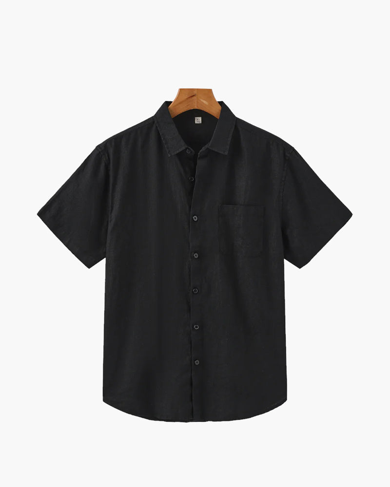 Men's Short-Sleeve Button Shirt With a Curved Hem - Black