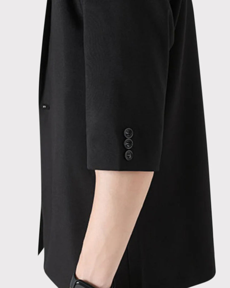 Men's Short-Sleeve Jacket and Straight Trousers Set - Black