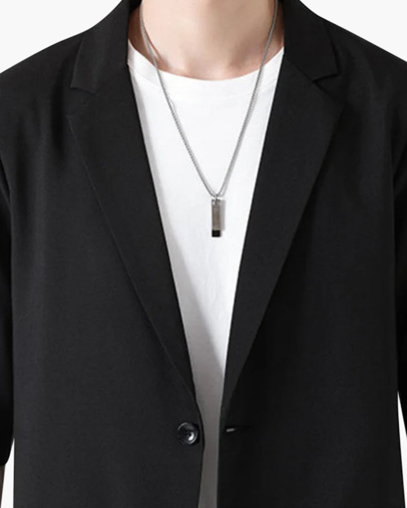 Men's Short-Sleeve Jacket and Straight Trousers Set - Black