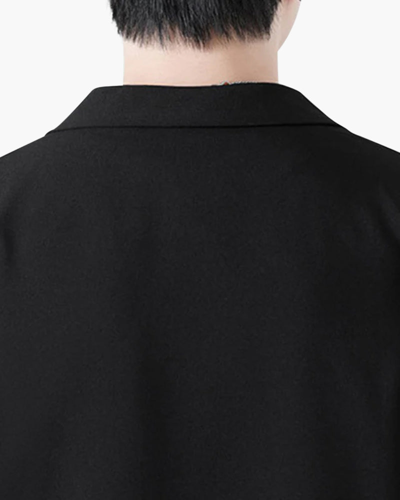 Men's Short-Sleeve Jacket and Straight Trousers Set - Black