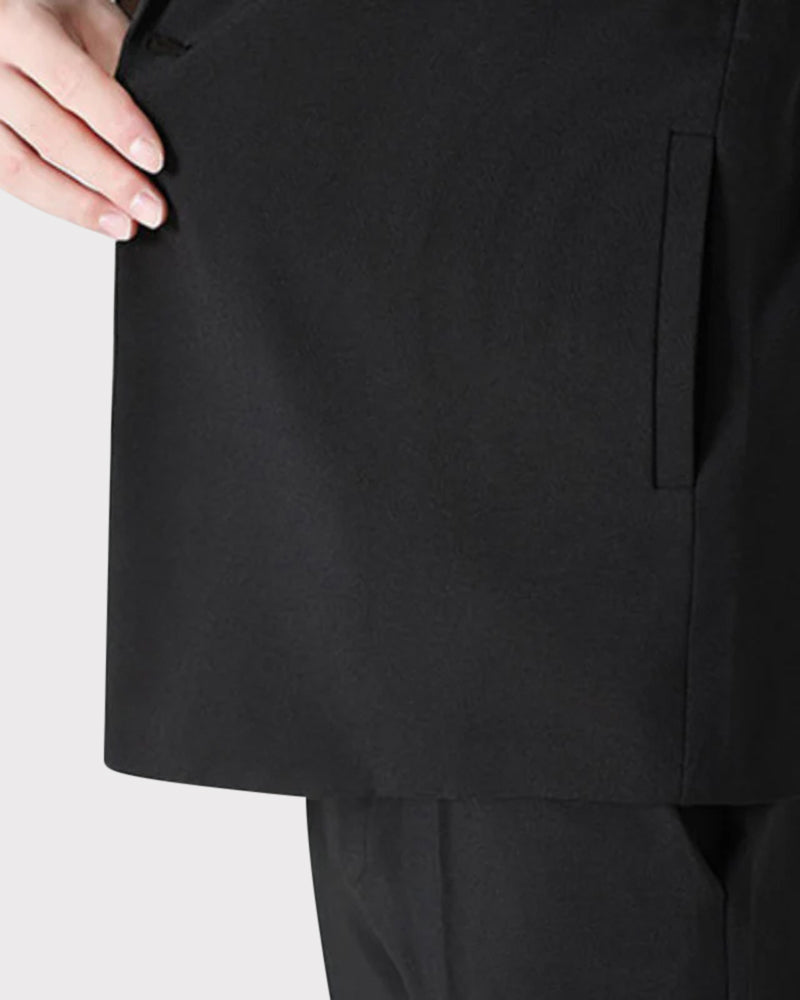 Men's Short-Sleeve Jacket and Straight Trousers Set - Black