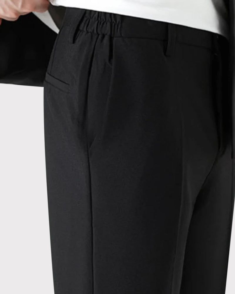 Men's Short-Sleeve Jacket and Straight Trousers Set - Black