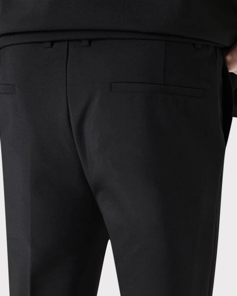 Men's Short-Sleeve Jacket and Straight Trousers Set - Black