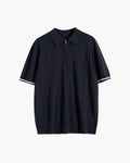 Men's Short-Sleeve Zip Polo With Contrast Cuffs - Navy