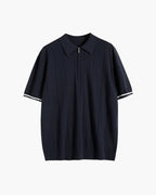 Men's Short-Sleeve Zip Polo With Contrast Cuffs - Navy