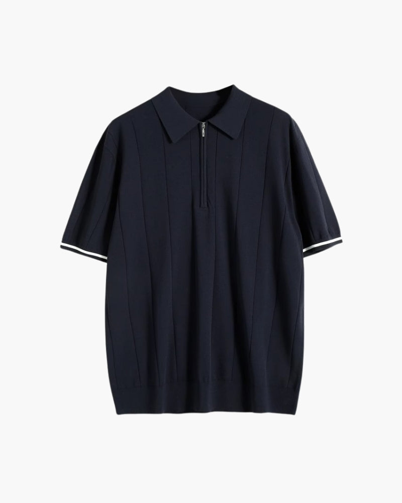 Men's Short-Sleeve Zip Polo With Contrast Cuffs - Navy