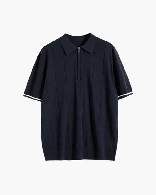 Men's Short-Sleeve Zip Polo With Contrast Cuffs - Navy