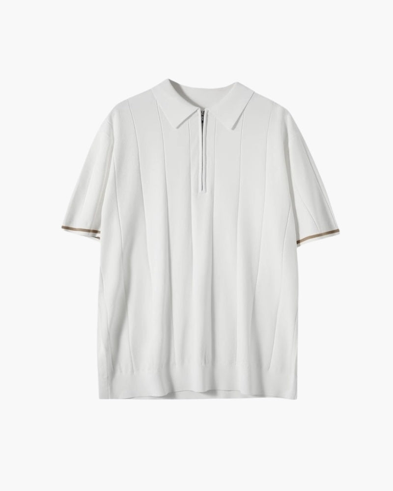 Men's Short-Sleeve Zip Polo With Contrast Cuffs - White