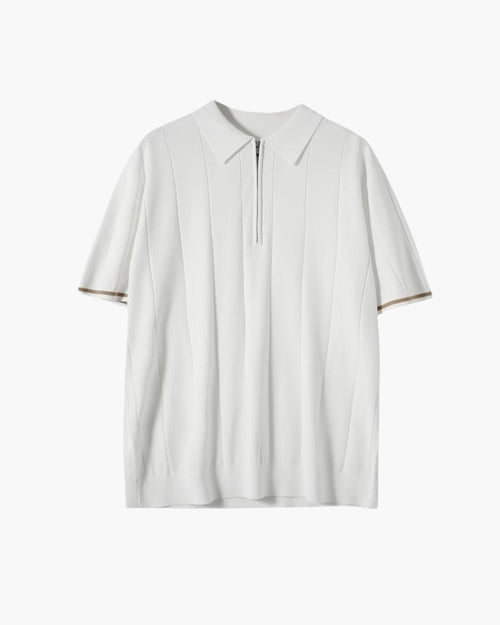 Men's Short-Sleeve Zip Polo With Contrast Cuffs - White