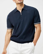 Men's Short-Sleeve Zip Polo With Contrast Cuffs - Navy