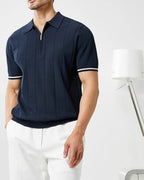 Men's Short-Sleeve Zip Polo With Contrast Cuffs - Navy