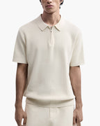 Men's Short-Zip Polo With a Plain Pointed Collar - Beige