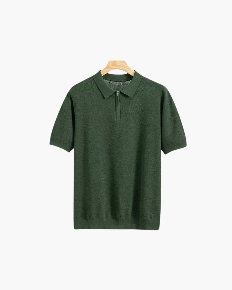 Men's Short-Zip Polo With a Plain Pointed Collar - Dark Green
