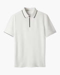 Men's Short-Zip Polo With a Striped Collar Edge - White