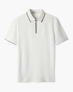 Men's Short-Zip Polo With a Striped Collar Edge - White