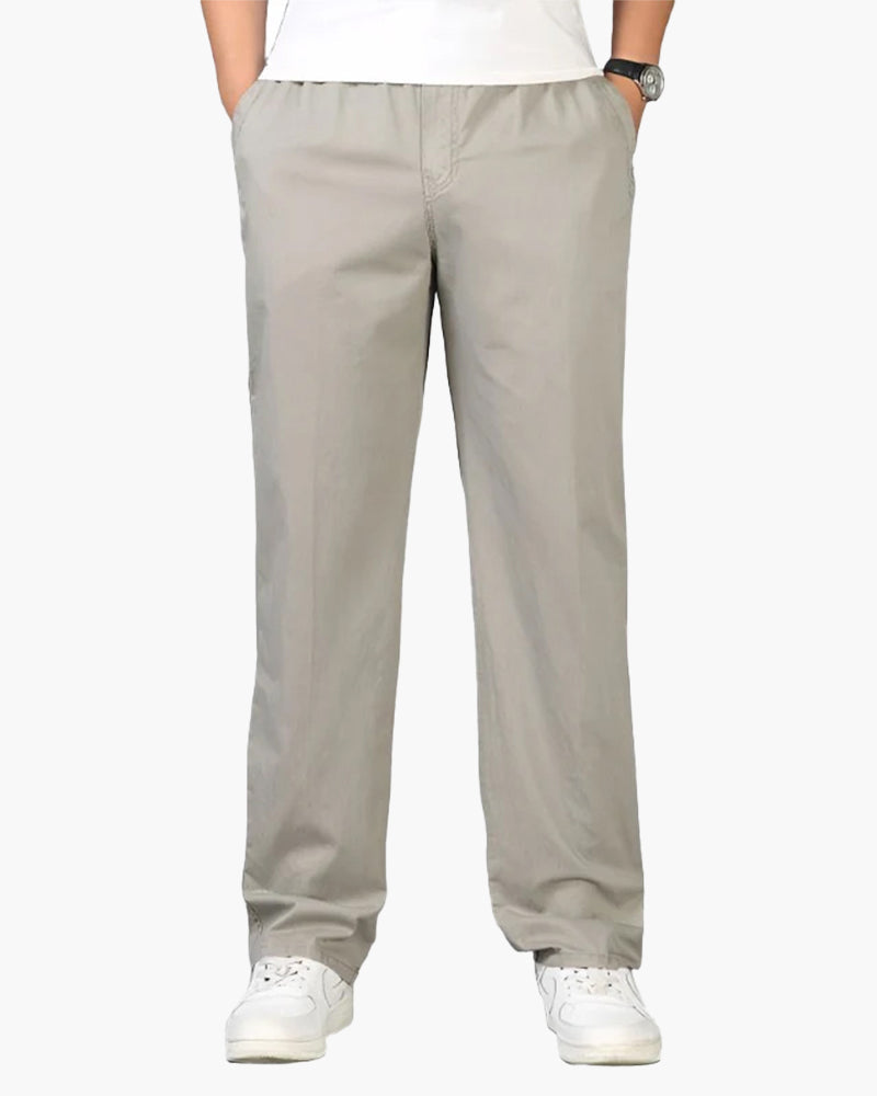 Men's Straight-Leg Trousers With a Gathered Waist - Light Gray